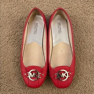 Michael Kors Red Leather Flats with Logo Accent